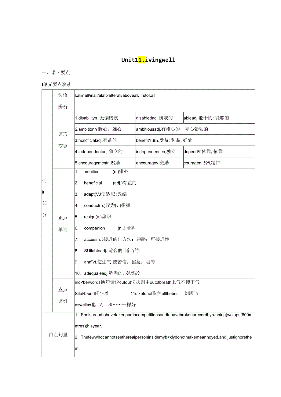 Unit1 Living well语言和课文要点及练习.docx_第1页