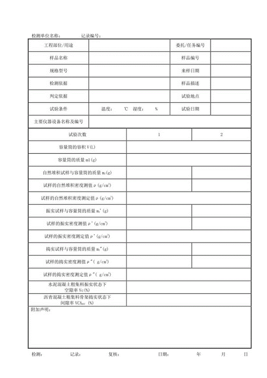 粗集料堆积密度及空隙率试验检测记录表.docx_第1页