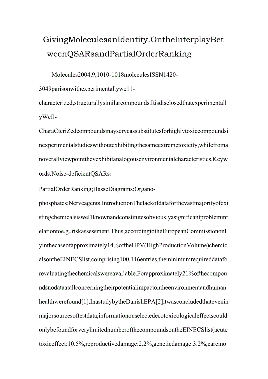 Giving Molecules an Identity. On the Interplay Between QSARs and Partial Order Ranking.docx_第1页