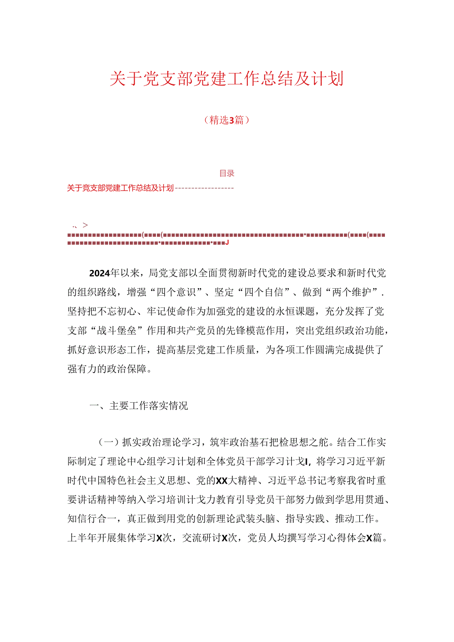 关于党支部党建工作总结及下一步计划（精选）.docx_第1页