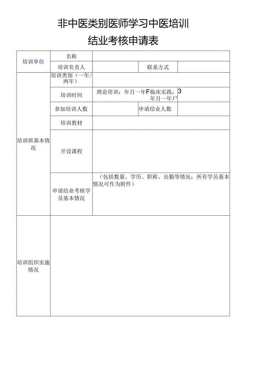 非中医类别医师学习中医培训结业考核申请表.docx_第1页