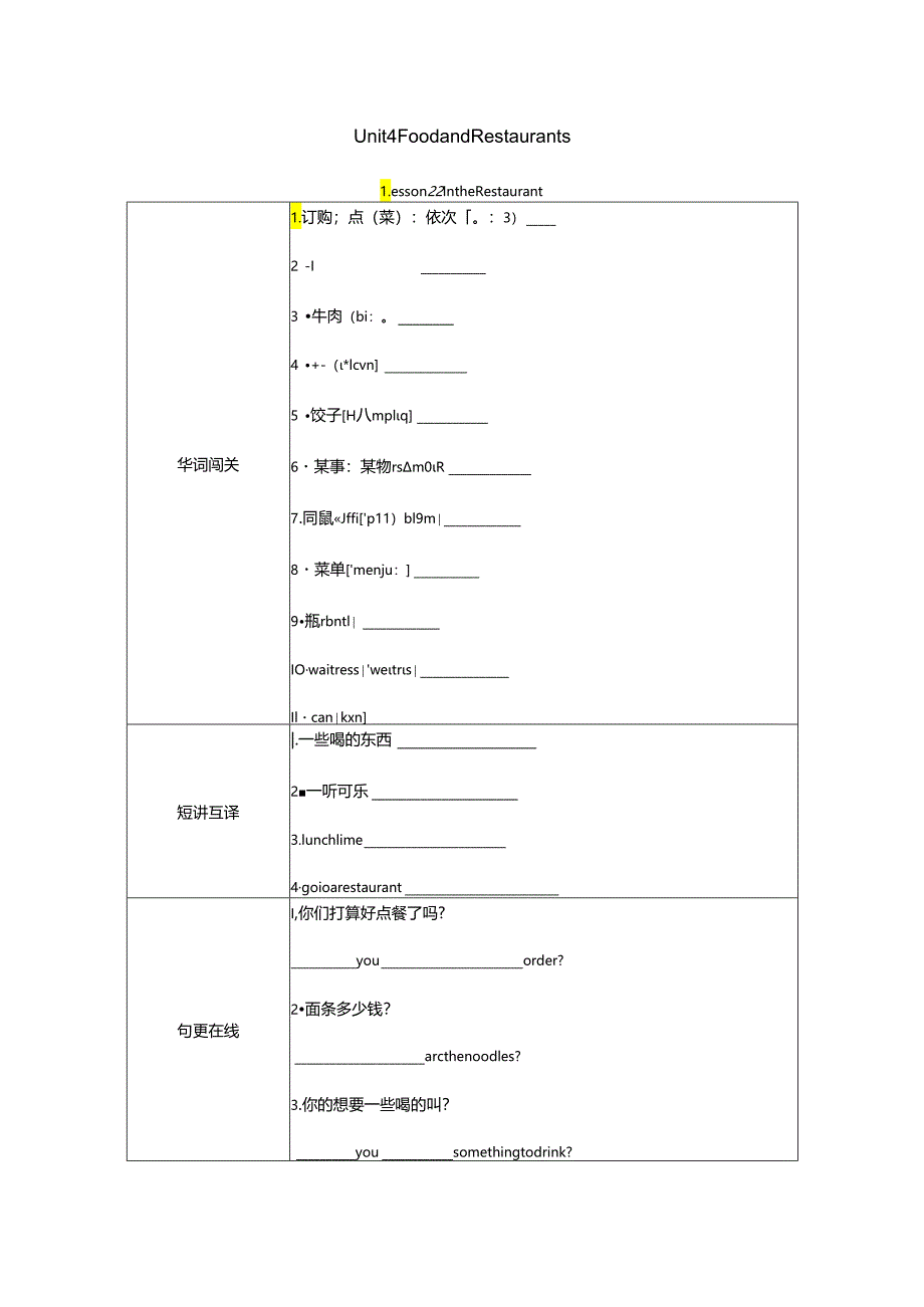 Lesson 22 In the Restaurant.docx_第1页