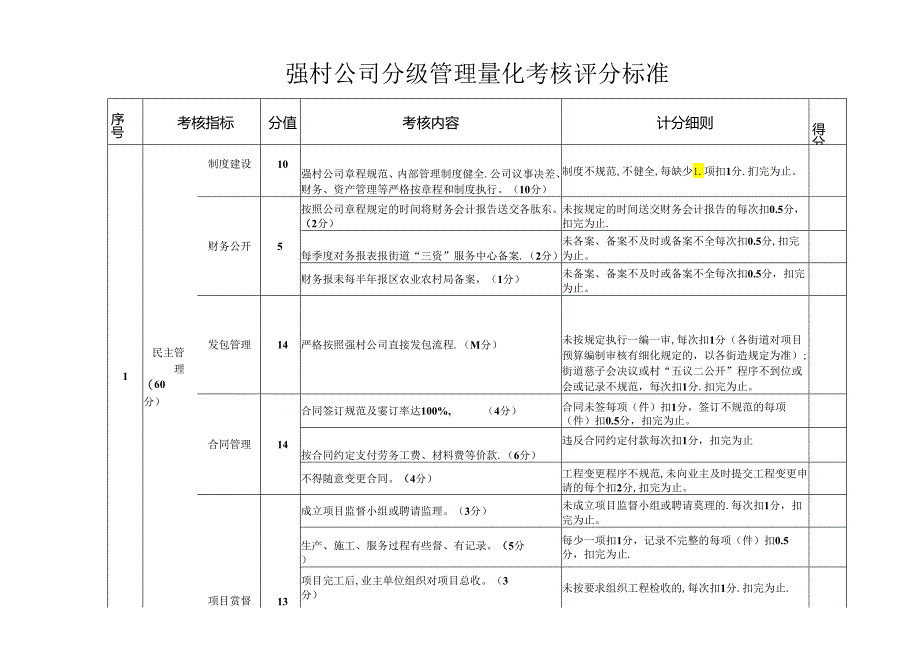 强村公司分级管理量化考核评分标准.docx_第1页