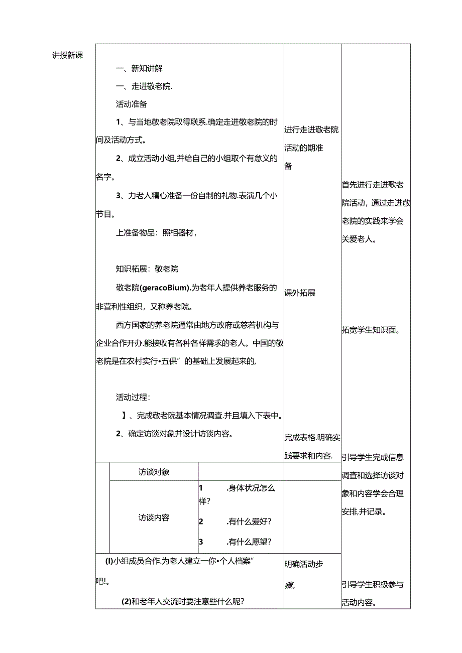 2.1真心暖意敬老情活动一 走进敬老院 教案 辽海版综合实践活动七年级上册.docx_第2页