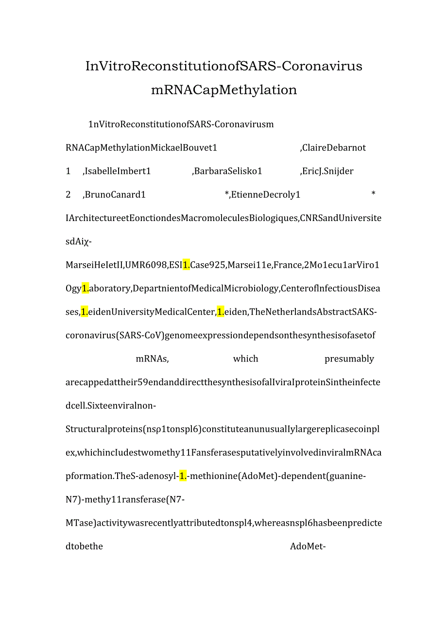 In Vitro Reconstitution of SARS-Coronavirus mRNA Cap Methylation.docx_第1页