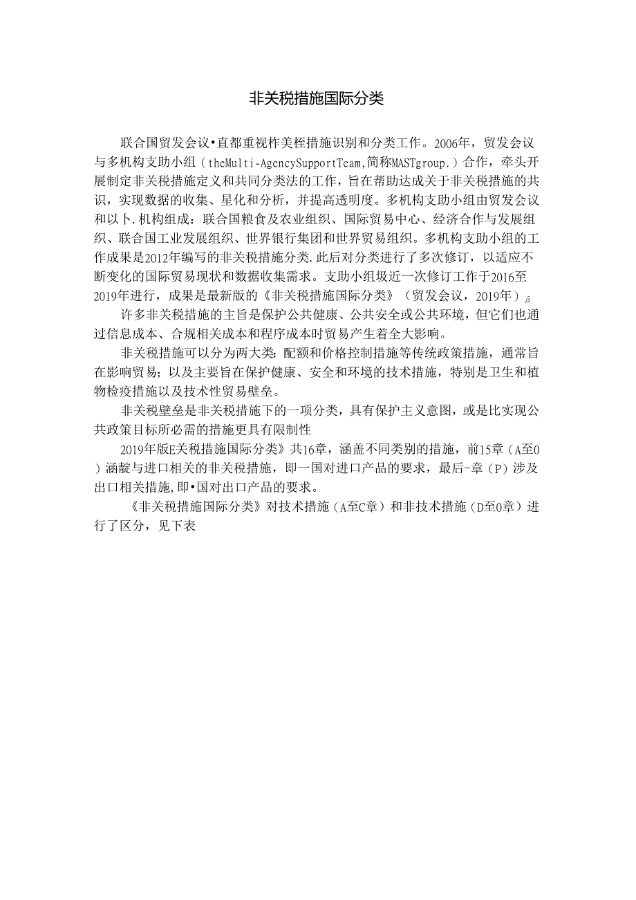 国际贸易原理(第三版)拓展阅读思政 非关税措施国际分类（UNCTAD,2019年版）.docx_第1页