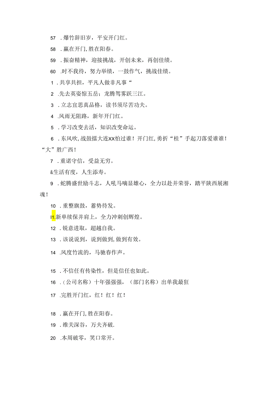 最新百货商场新年开门红激励口号简短霸气60句).docx_第1页