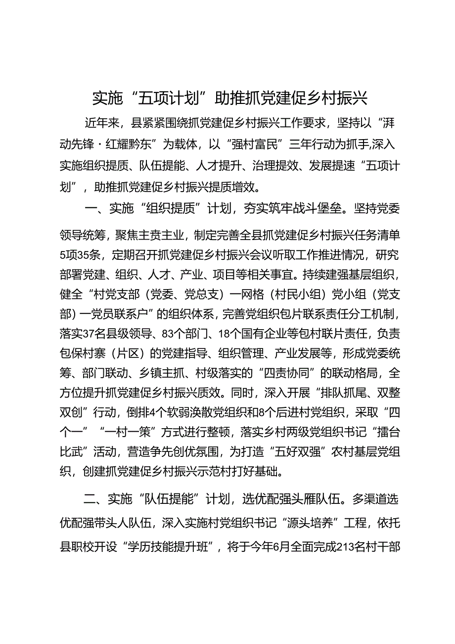 经验交流：实施“五项计划”助推抓党建促乡村振兴.docx_第1页