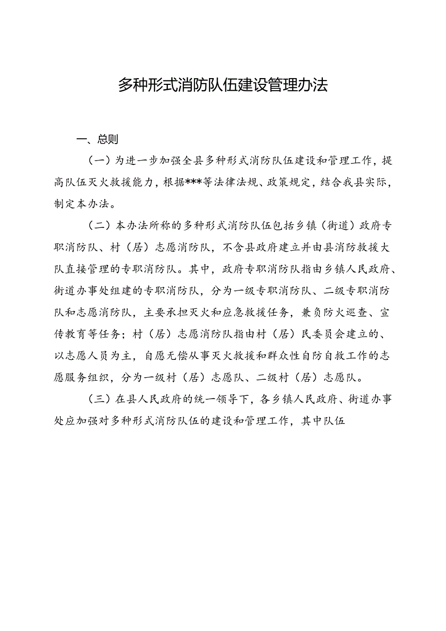 多种形式消防队伍建设管理办法.docx_第1页