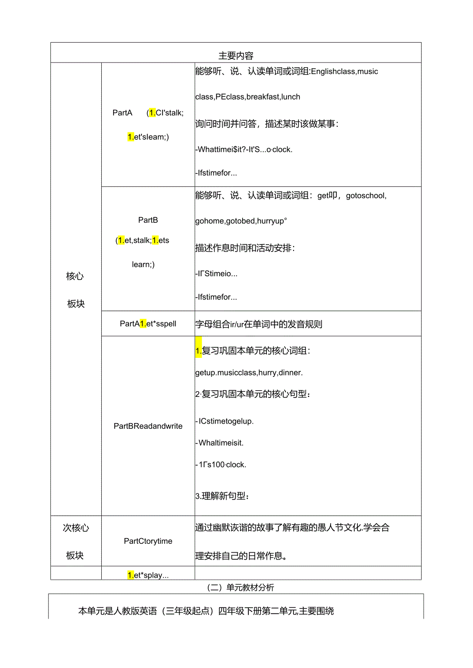 人教版pep四年级下册Unit 2 What time is it_ Part B Read and write 大单元整体教学设计 作业设计.docx_第2页