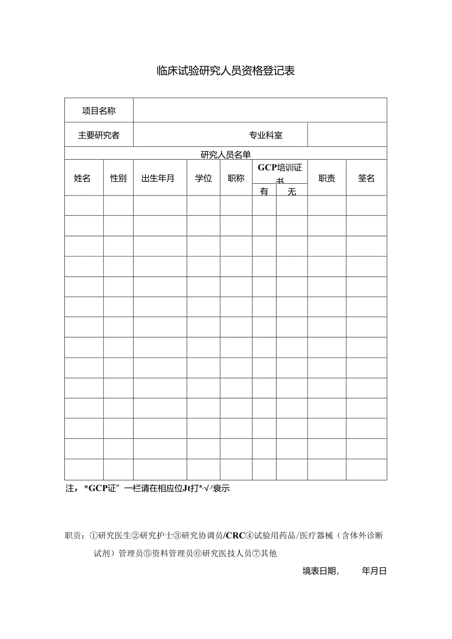 临床试验研究人员资格登记表.docx_第1页