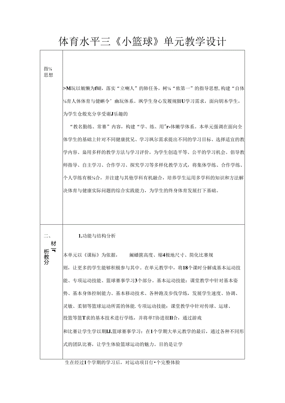 体育水平三《小篮球》单元教学设计.docx_第1页