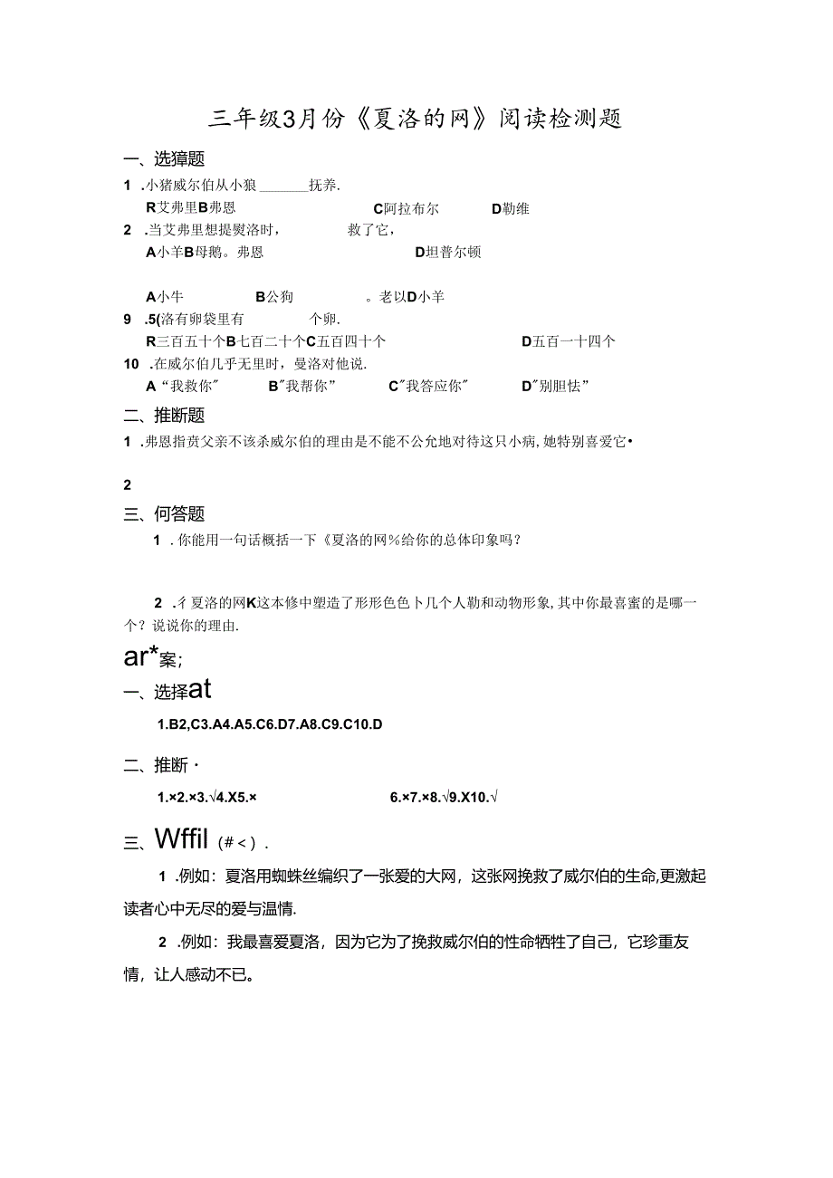 《夏洛的网》阅读检测题及答案.docx_第1页