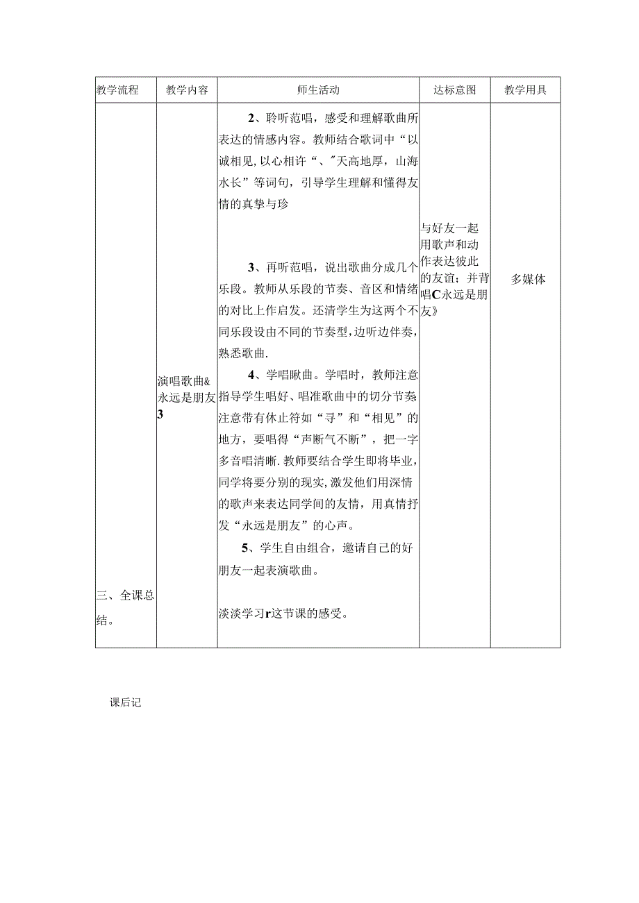 放飞梦想 第一课时和平颂（片段） 永远是朋友（教案）人音版音乐六年级下册.docx_第3页