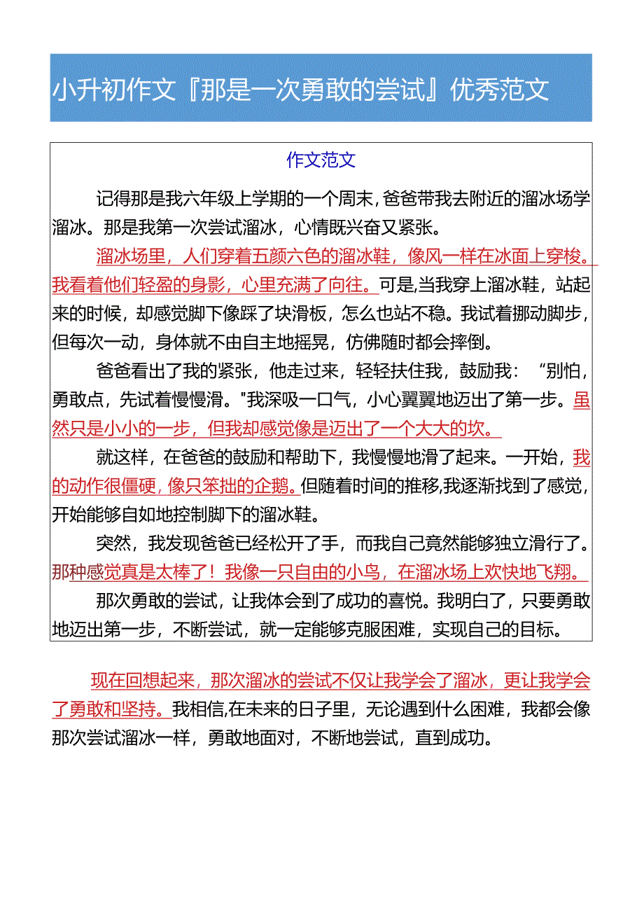 小升初作文那是一次勇敢的尝试优秀范文.docx_第2页