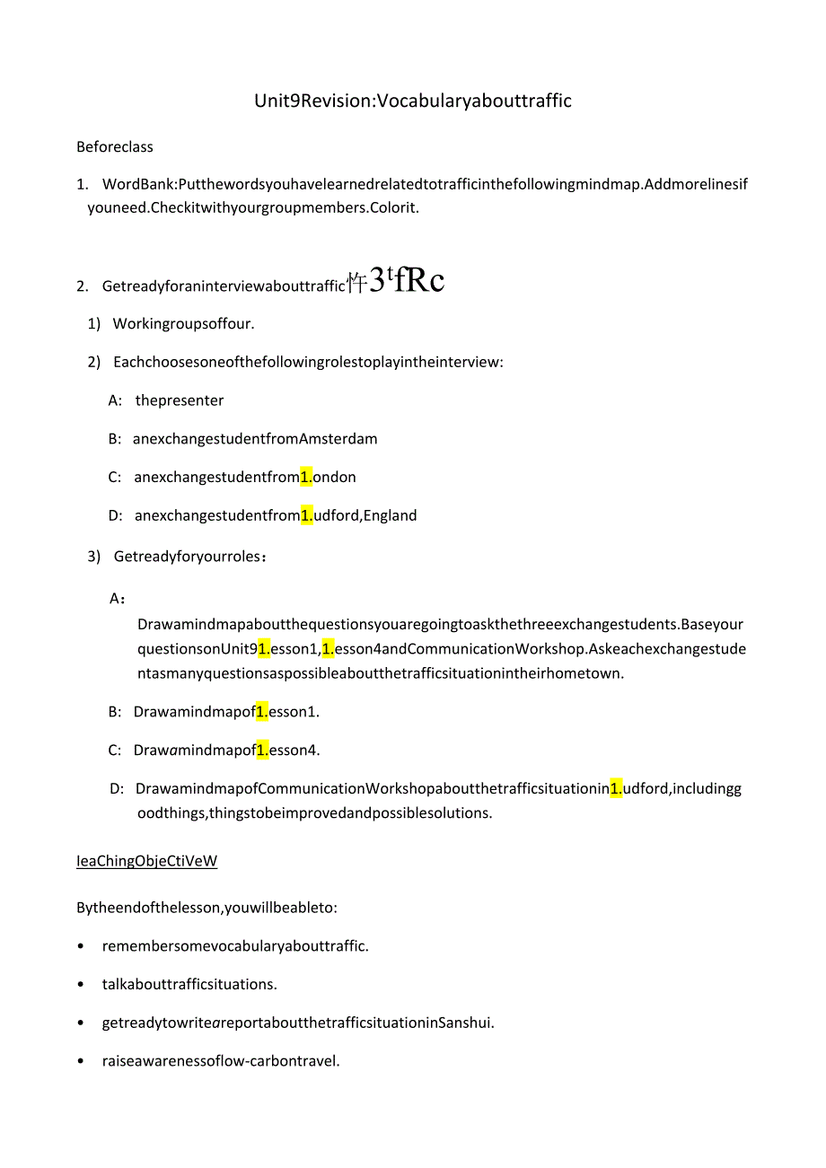 Unit 9 Vocabulary for traffic（1.2页）.docx_第1页