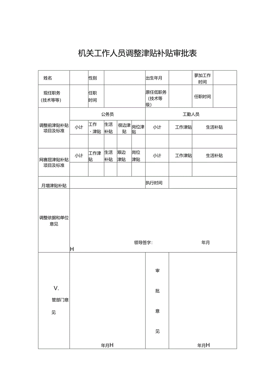 机关工作人员调整津贴补贴审批表2.docx_第1页