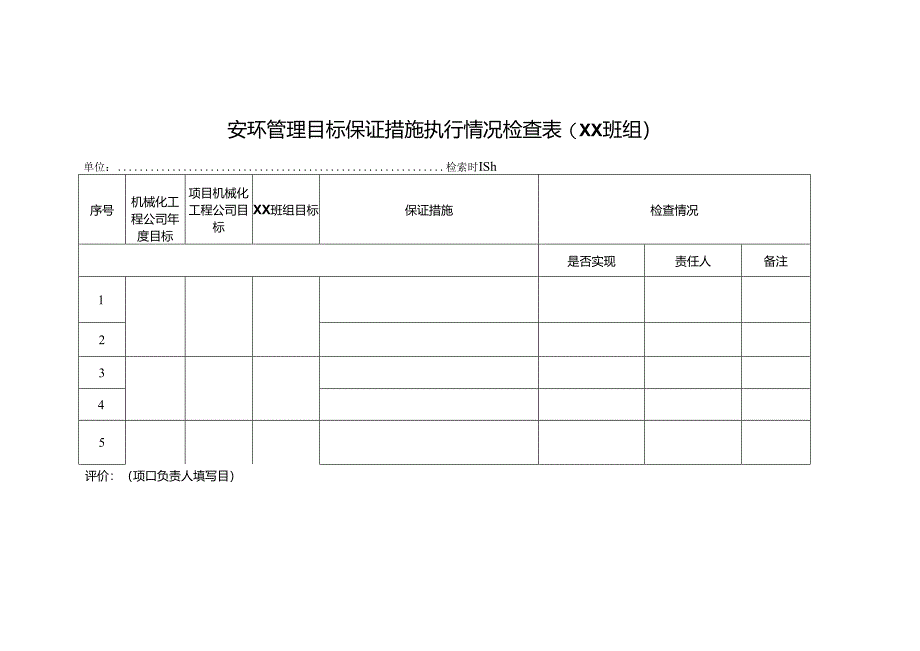 安环管理目标保证措施执行情况检查表(XX班组).docx_第1页