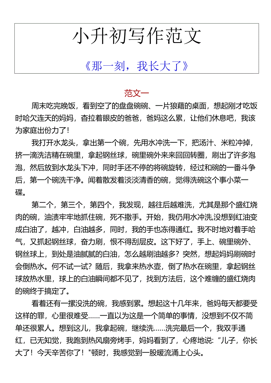 小升初写作范文 《那一刻我长大了》.docx_第1页