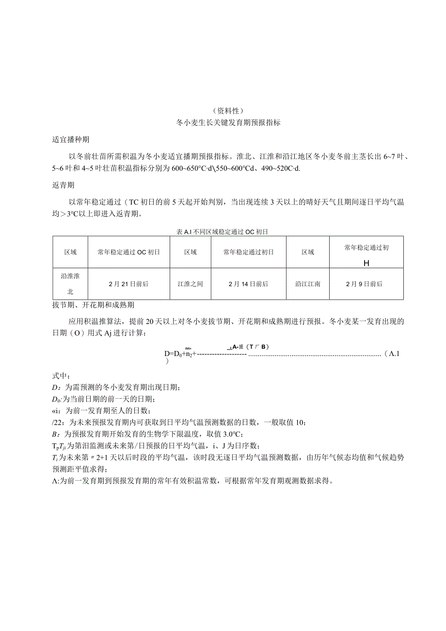 冬小麦生长关键发育期预报指标、主要农业气象灾害风险等级划分和气象指标、农事活动气象适宜度预报指标.docx_第1页