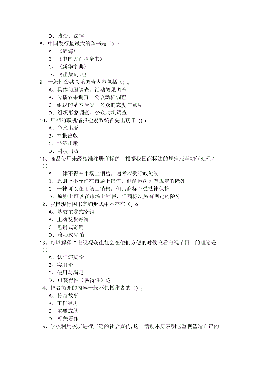 出版专业(军队文职)预测卷(共五卷)含答案.docx_第2页