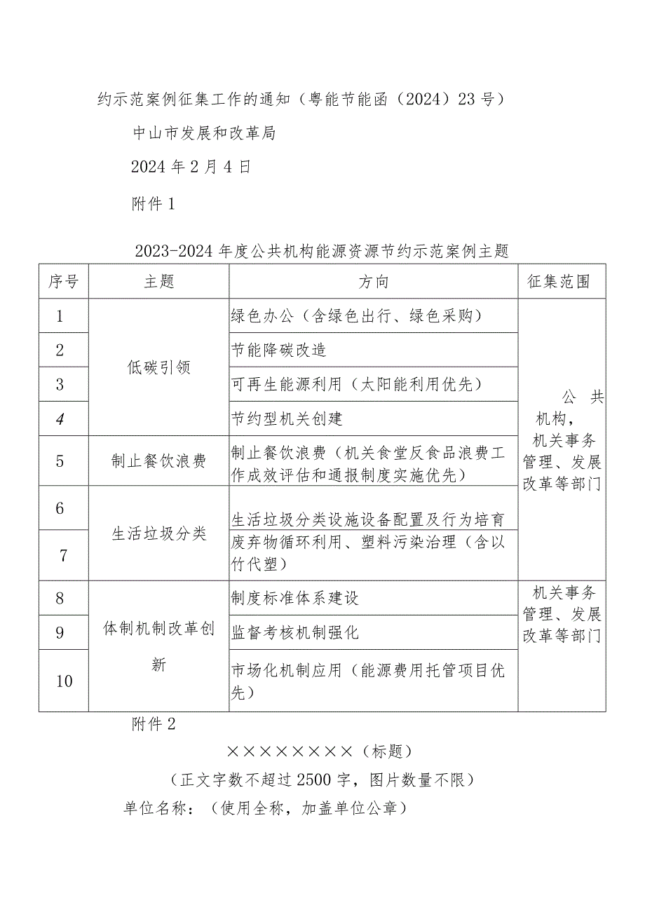 XX市发展和改革局转发关于开展2023-2024年度公共机构能源资源节约示范案例征集工作的函（含附件通知、主题模版）.docx_第2页