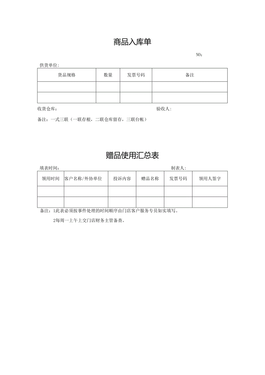 商品入库单及赠品使用汇总表.docx_第1页