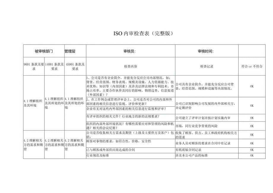 ISO内审检查表（完整版）.docx_第1页