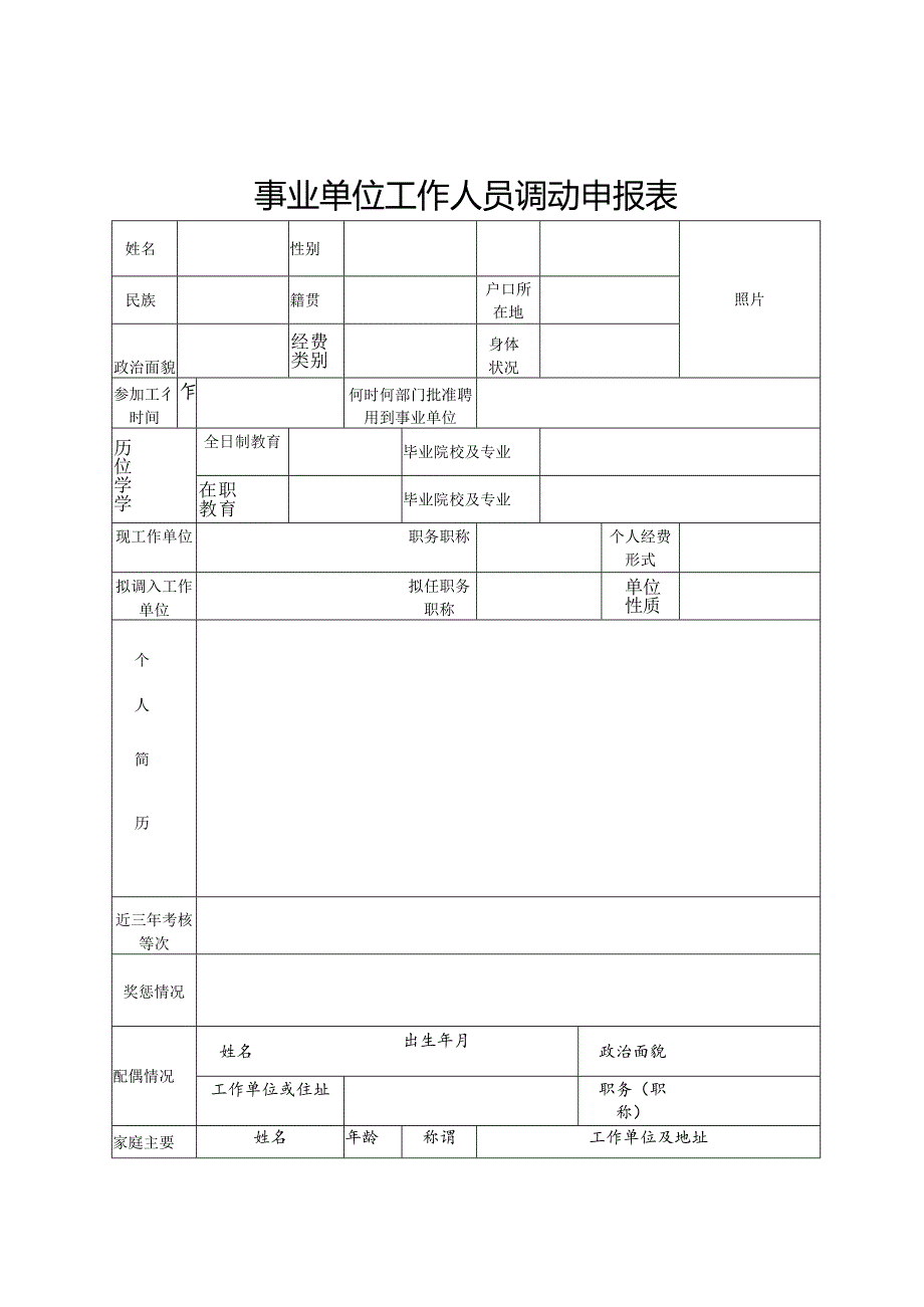 事业单位工作人员调动申报表.docx_第1页