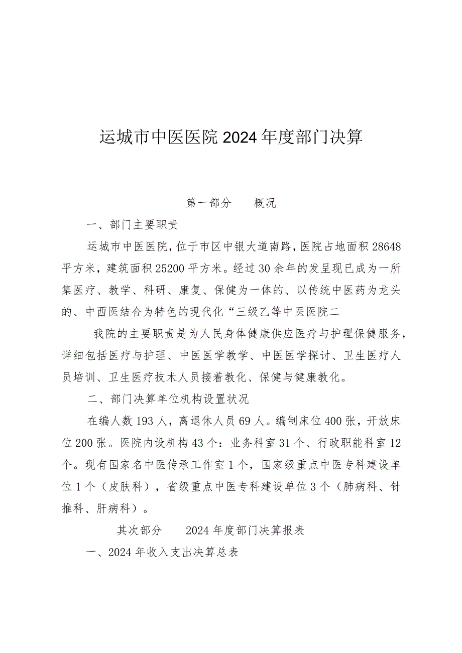 运城市中医医院2024年度部门决算.docx_第1页