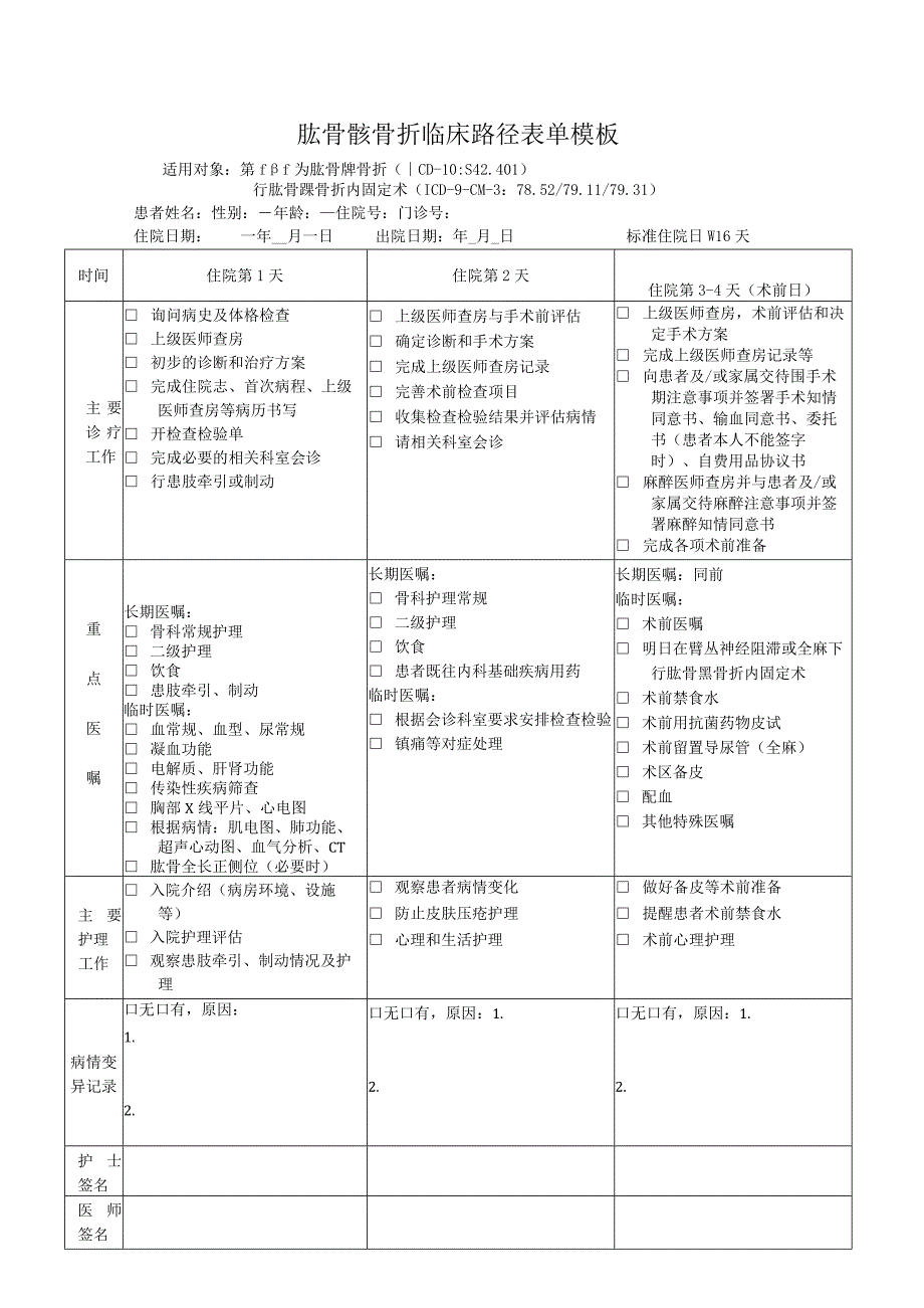 肱骨髁骨折临床路径表单模板.docx_第1页