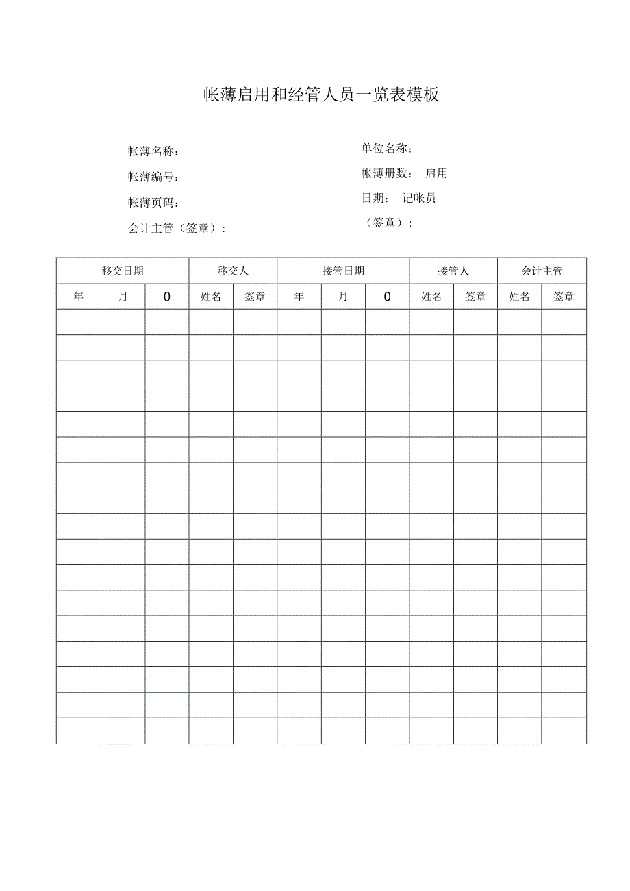 帐薄启用和经管人员一览表模板.docx_第1页