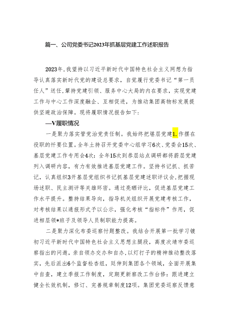 公司党委书记2023年抓基层党建工作述职报告9篇（详细版）.docx_第2页