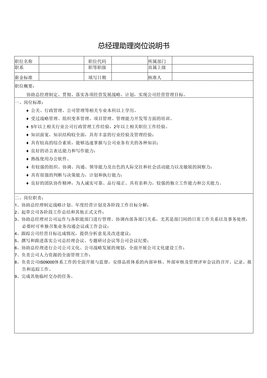 总经理助理岗位说明书.docx_第1页