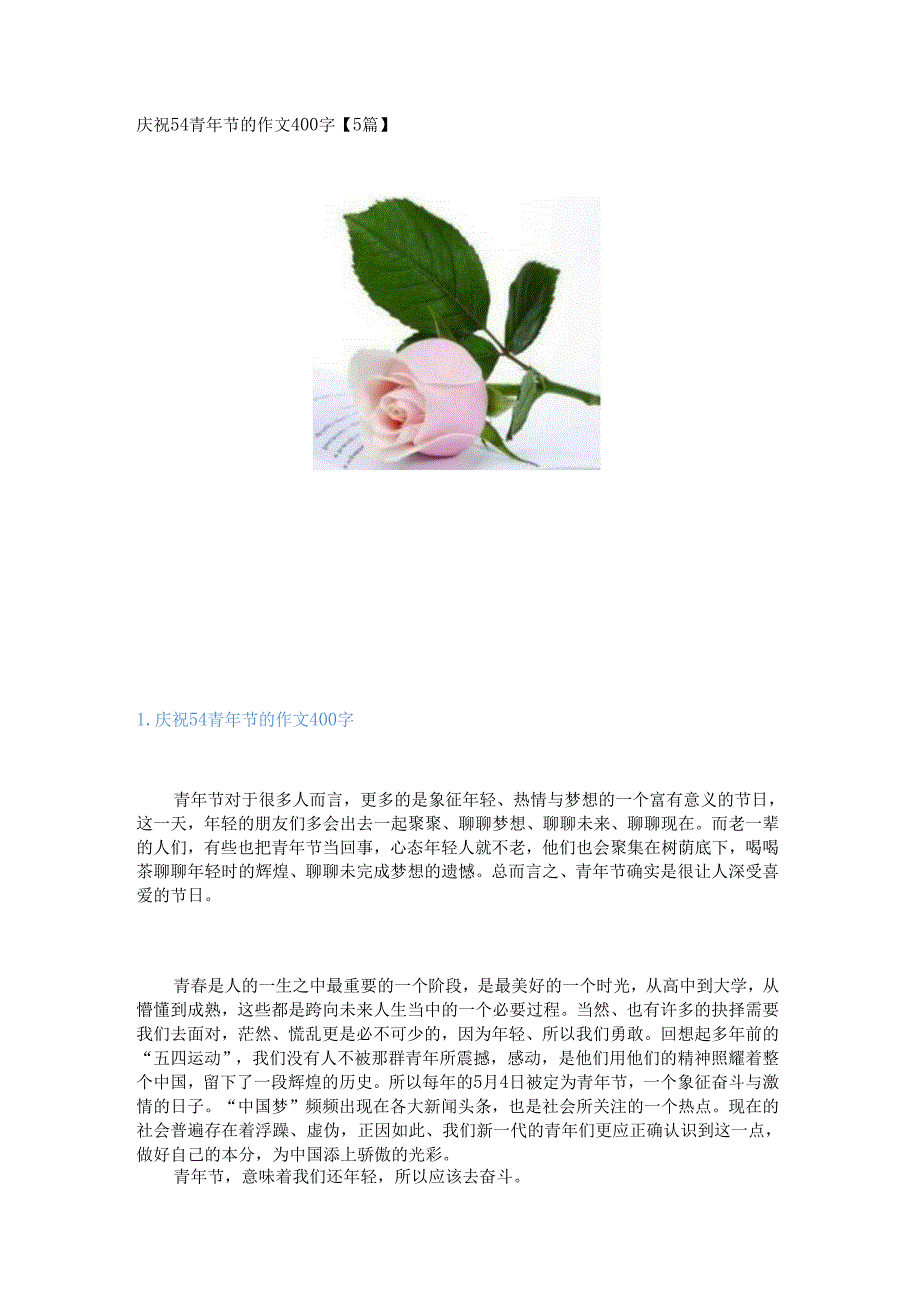 新庆祝54青年节的作文400字【5篇】.docx_第1页