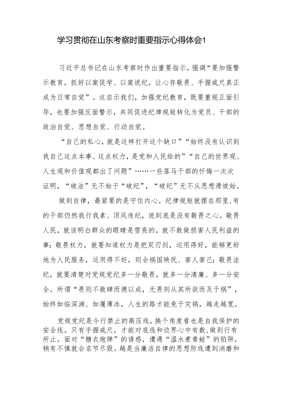 学习2024年5月在山东考察调研时重要指示讲话心得体会4篇.docx_第1页