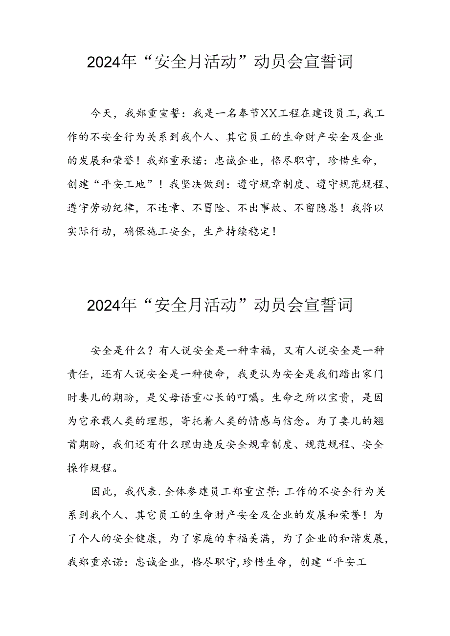 2024年企业安全生产月活动宣誓词 汇编7份.docx_第2页