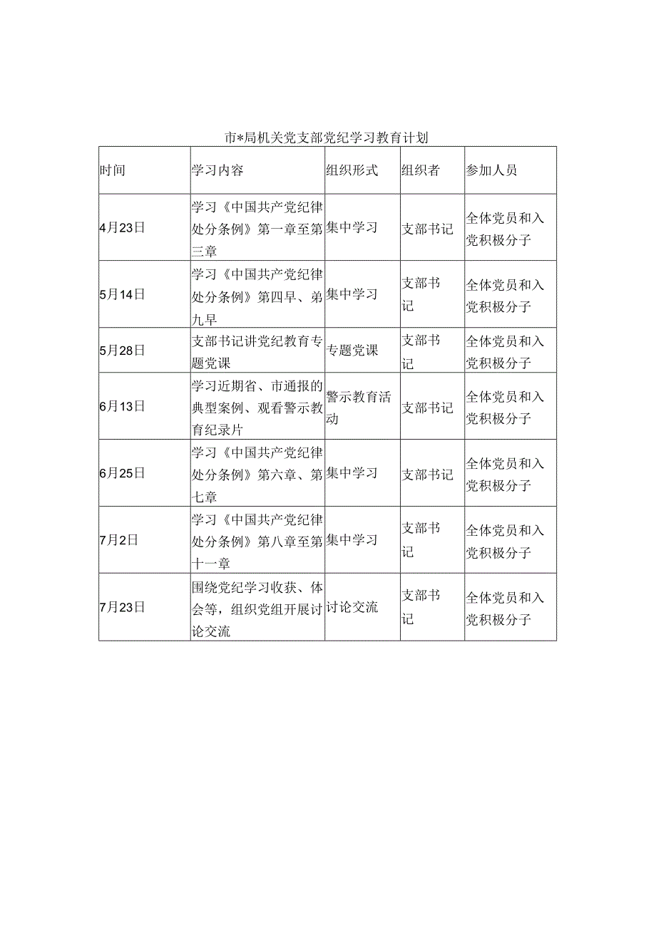 机关党支部开展党纪学习教育实施方案及工作计划表.docx_第3页