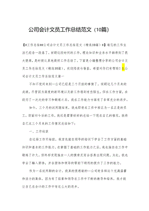 公司会计文员工作总结范文（10篇）.docx