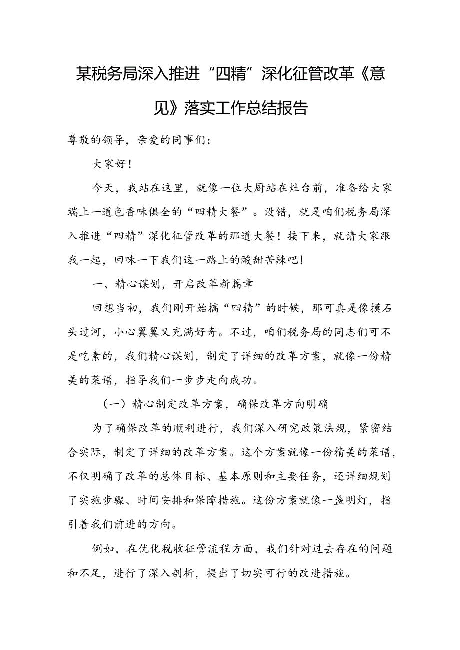 某税务局深入推进“四精”深化征管改革《意见》落实工作总结报告.docx_第1页