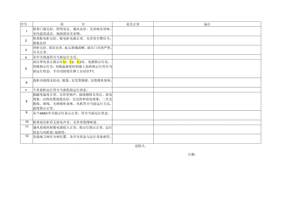 高低压配电室巡检卡.docx_第1页