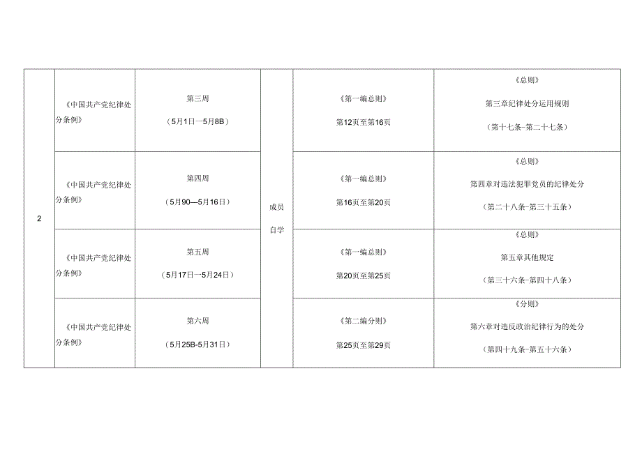 3篇2024年党纪学习教育自学计划表.docx_第2页