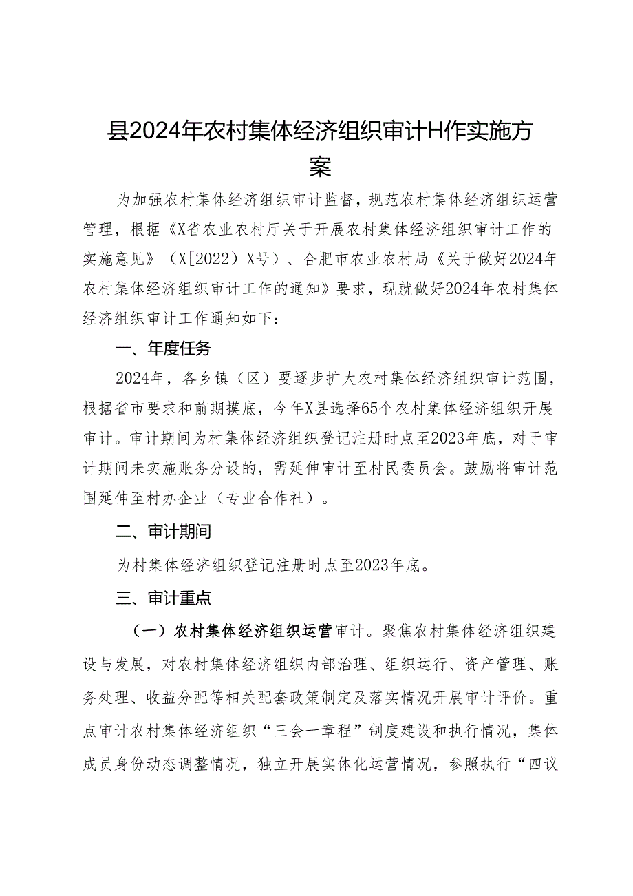 县2024年农村集体经济组织审计工作实施方案.docx_第1页