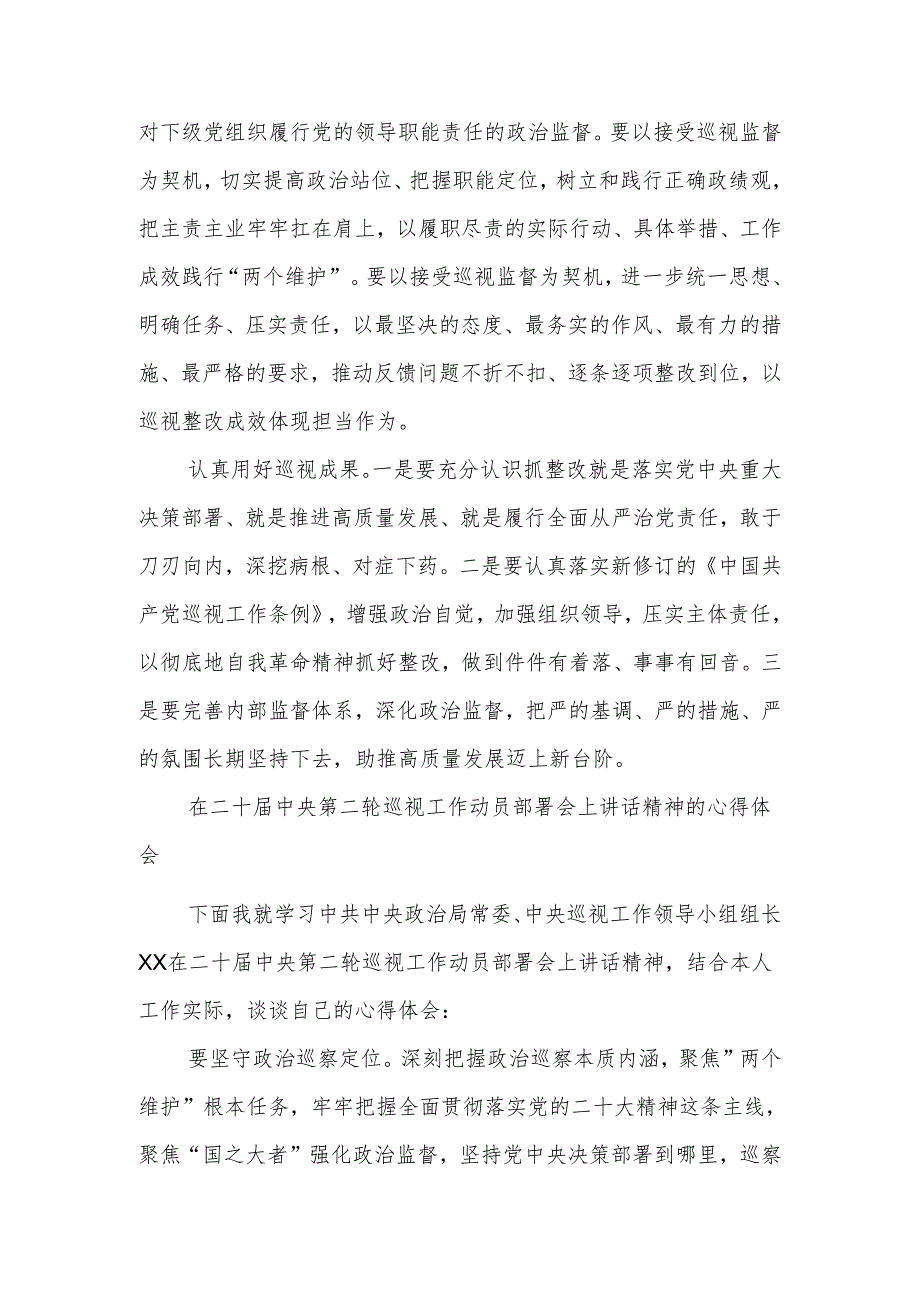 在二十届中央第二轮巡视工作动员部署会上讲话精神的2篇心得体会.docx_第2页