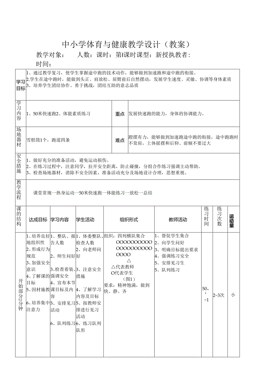 人教版体育五年级下册50米快速跑教学设计.docx_第1页