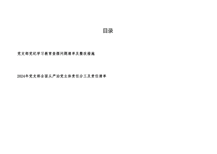 2024年党支部党纪学习教育查摆问题清单及整改措施和党支部全面从严治党主体责任分工及责任清单.docx_第1页