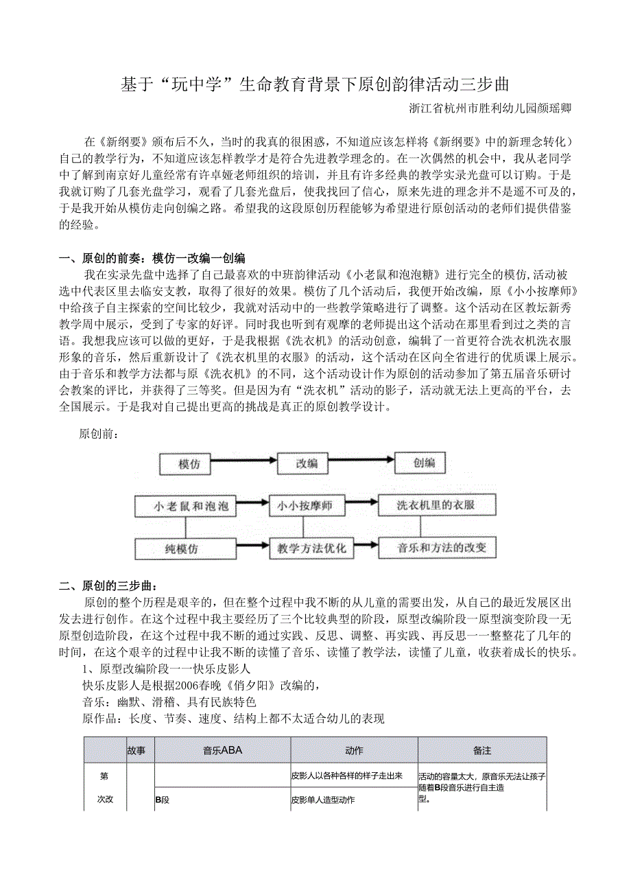 全国幼儿园音乐教育研讨会专题讲座：基于“玩中学”生命教育背景下原创韵律活动三步曲.docx_第1页