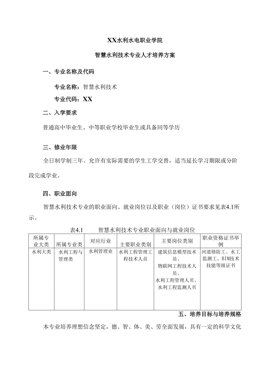 XX水利水电职业学院智慧水利技术专业人才培养方案（2024年）.docx_第1页