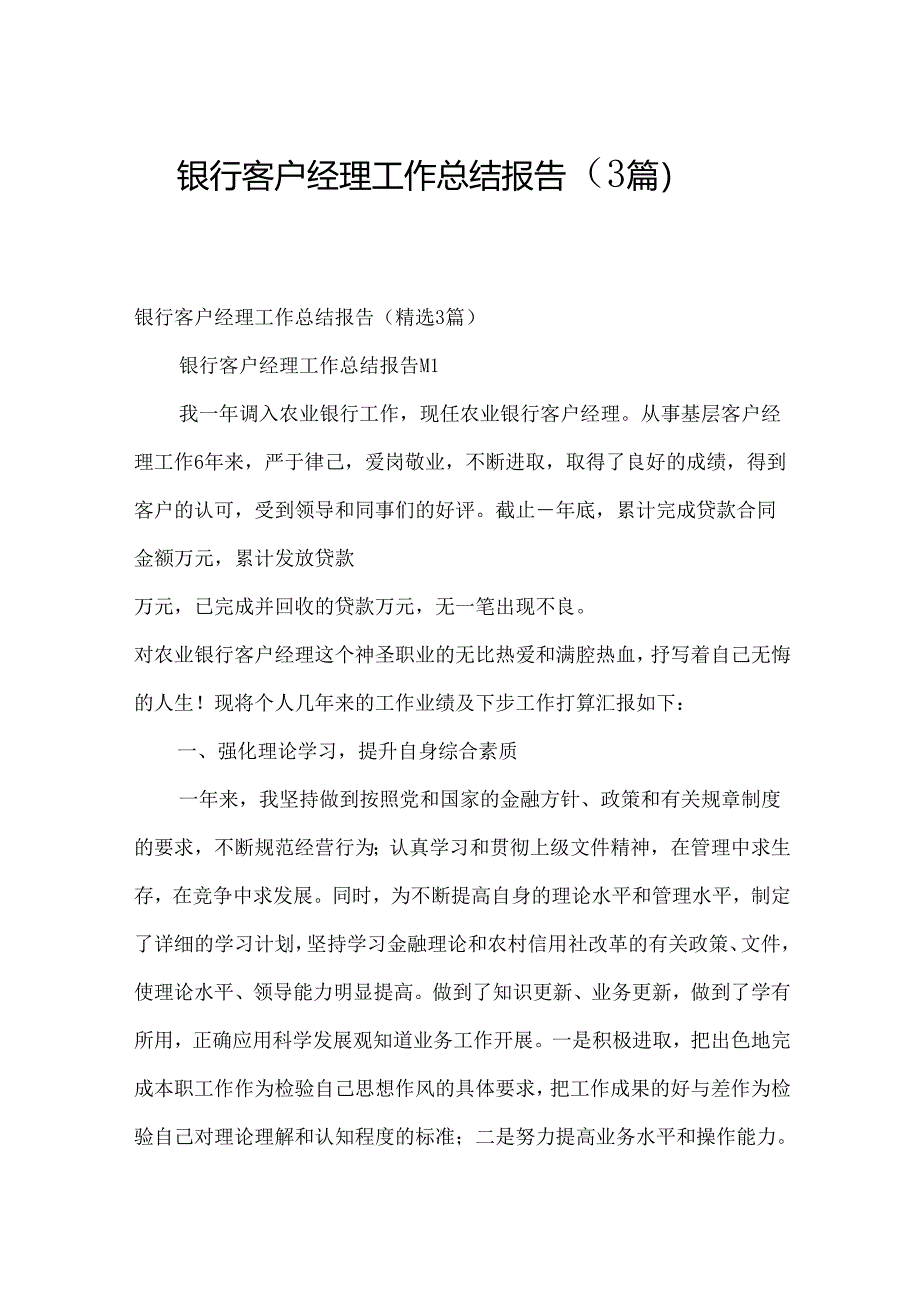 银行客户经理工作总结报告（3篇）.docx_第1页