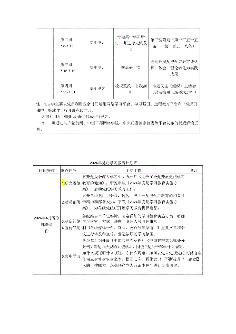 2024年党纪学习教育计划表.docx_第3页